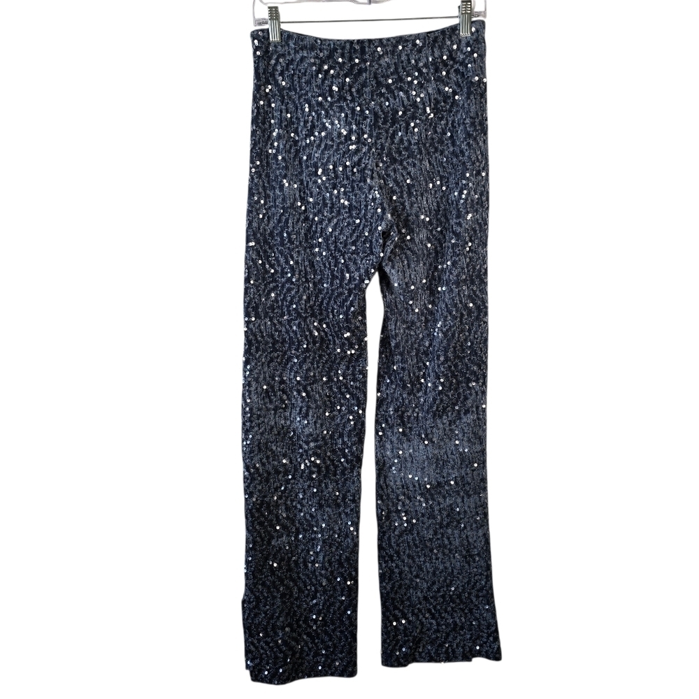 NWOT Zara Women's Velvet Sequin Straight Leg Zipper Side Stretchy Pants Size XS - Picture 5 of 13